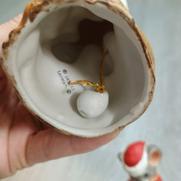 Vintage Christmas Critter Bells Porcelain Dog Mouse Set Of 2 Bisque 4 Inch - Picture 5 of 7